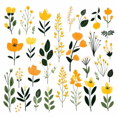 La Fleur - Modern Botanicals, set of clipart, cartoon style, isolated white background