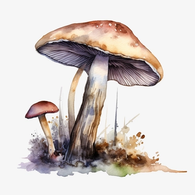 Watercolour fungi, clipart, biological sketch, single sheet, 4k