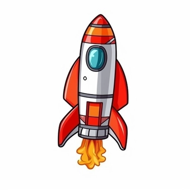 Rocket clipart, isolated on white background, 4k, 2D, cartoon style,