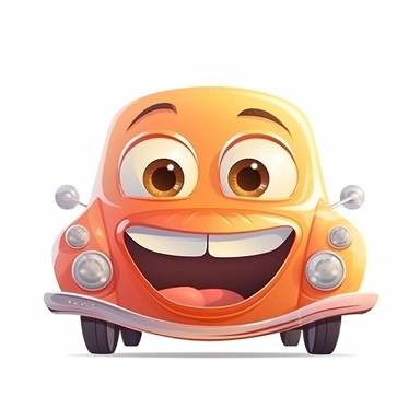 fantasy happy cute classic car face, cartoon, clipart, mascot, isolated on white background