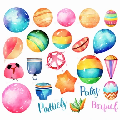 watercolor classic inflatable beach balls clipart on white background
