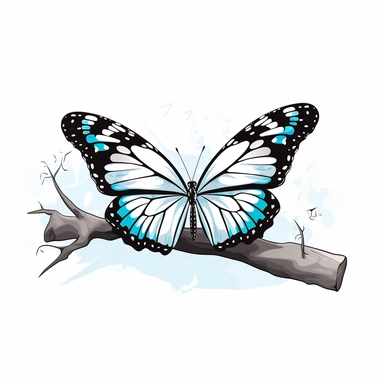 clipart with white background, cute butterfly resting on a branch, clearly defined separate image, high quality--ar3:4-no mockups, watermarks, numbers, writing, letters--q2--v5.1--s1000