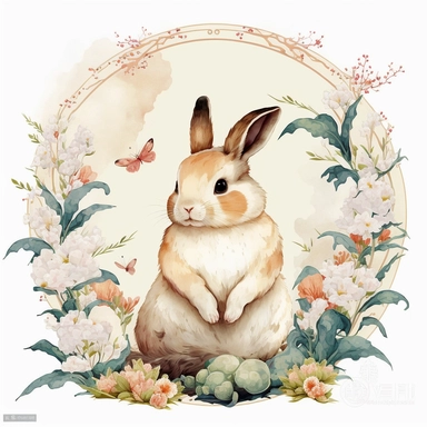 Happy cute Rabbit illustration, clipart, clean background, png, Chinese New Year, isolated in center as a whole