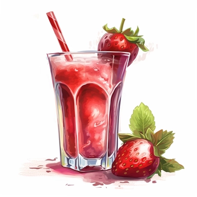 one clipart Strawberry juice on a white background, in the style of wlop, southern countryside, collage-oriented, sterling silver highlights, colorful caricature, emotionally-charged brushstrokes, hyper-realistic animal illustrations, no watermark, text, words, paintbrush, 300 DPI, typography, the images do not stick together, no text in the picture