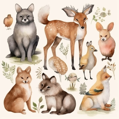 Woodland animals watercolor clipart, forest animals clip art, nursery decor, bear, fox, owl, hedgehog, rabbit, deer