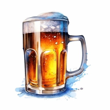 one cup of beer clipart on a white background, in the style of ink wash painter, light azure and dark amber, light amber and silver, light gold and light amber, luminous 3d objects , no watermark, text, 300 DPI , typography, shapes do not stick together, no text in the picture, on a white background