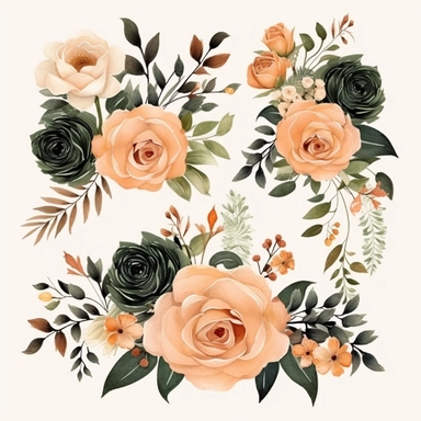 peach and dark olive Floral Clipart - Watercolor Floral Clipart - Roses - Floral Clipart - peach and dark olive- Premade Clipart - Wedding Clipart