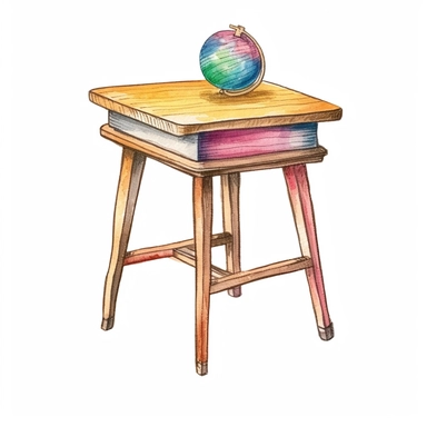 hand drawn, A teacher table , illustration Watercolor clipart, katie daisy style, single object,png,transparent, white background for removing background - - no text shadow font watermark