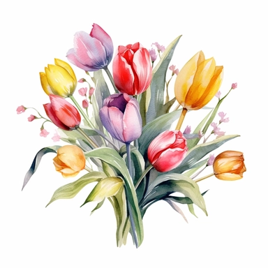 Watercolor tulip bouquet clipart , white background