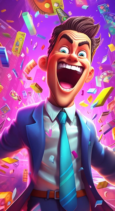 character clipart of businessman, in the style of vivid and saturated colors, whimsical children's book illustrator, daz3d, emphasizes emotion over realism, joyful chaos, close-up, vibrant neo-traditional