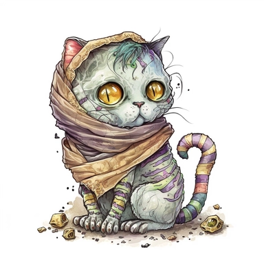 cute mummy cat halloween, Watercolor style, Clipart,highly detailed on white background