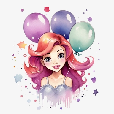 cute Ariel birthday watercolour white background Clipart