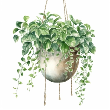 Vintage Beautiful Hanging plant Watercolor Clipart, white background