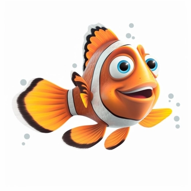 Illustration of a cute Clownfish (Nemo) against white background, cartoonish style, highly realistic, white background, clipart, PNG pure white background, high resolution, hyper detailed, best quality, high detailed illustration