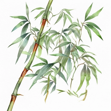 Clipart, vintage, watercolor, Bamboo Moso, branch and leaves, botanical illustration, hand drawn, texture