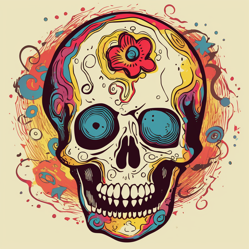 reate a clipart-style illustration of a skull with a Grateful Dead ...