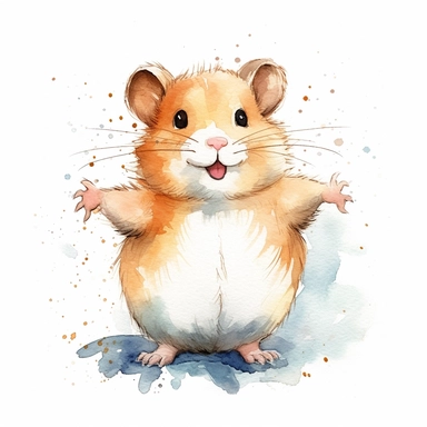 a Hamster clipart, original hand drawing, watercolor, understated and flawless for t shirt and cup printing, happy cute smily , transparent background, realistic painting, portrait without writing, style of the artwork, mood of the artwork, vector, contour, white background, 8K quality, ultra detailed, without signature and without meaningless lines, clipart, white background, High Quality, no writting background, no writting, ultra detailed, no symbol, 0g, watercolor, without logo and emblem