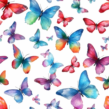 Butterflies, Watercolor, vector, white background, clipart, Seamless patterns, repeating patterns design, flat illustration,outlined , Vector, 4K, Art station, digital print, highly detailed clean, flat background, isometric, bright vector, white background,4K resolution