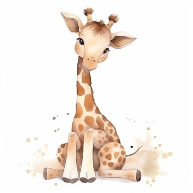 Whimsical boohoo light brown party safari animal clipart,giraffe,happy anime,cute baby giraffe , white background 3:4