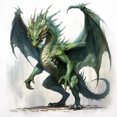 full-body frightened green dragon, concept art by Aleksander Orłowski, gothic art, fantasy art, watercolor, clipart, highly detailed, crisp lines