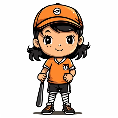 colorful cute cartoon little girl baseball player black outline clipart