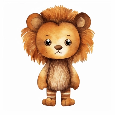 Cute lion whole body watercolor clipart two-dimensional neutral colors for kids simple drawn childish cute illustration,