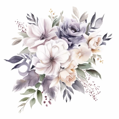 Watercolor Floral Clipart, White Flowers Clipart, Neutral Floral Clipart, White Flowers Frame, Floral Border, White Bouquet, Wedding Clipart, light lilac Floral