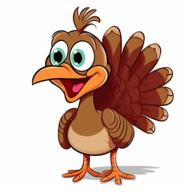 a happy cute turkey cartoon clipart on a white background, caricature-like, two dimensional . lighter colors--v 5.1