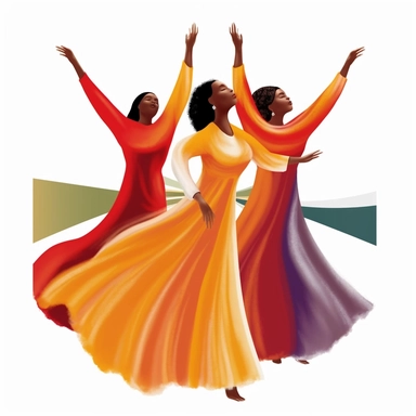 black women gospel dancers in liturgical dresses, church clip art, soft illustration clip art