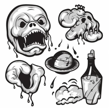 a set of black line clipart inspired by zombie wars and eat the rich and income inequality and class warfare and evil muppets and retro rubber hose style animation