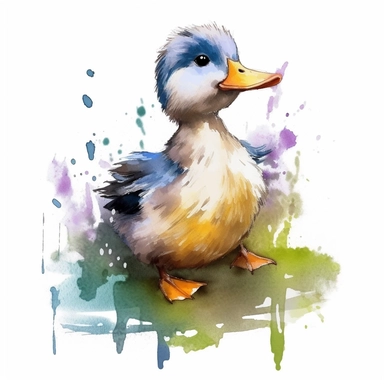 an adorable Duck in the style of watercolour clipart with detailed brush strokes