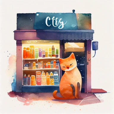 cute watercolor illustration of a bodega cat, no lines, no outlines, clipart, trending on artstation, minimalist, watercolor illustration clipart, watercolour clipart, watercolor illlustration for kids and children, book illustration, flat background