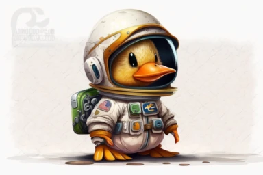 astronaut job, clipart 1 duck , children's magazine illustration, adorable, isolated on white background, features objects by Genndy Tartakovsky