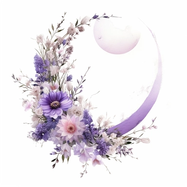 with white background, art Watercolor, Watercolor Crescent bouquet lavender and Baby's Breath floral clipart, hd, high detailed, light airy and lavender bold purple, delicate petals, pastel, muted, soft, subtle, romantic, dreamy, ultra details, high resulution, dynamic lighting, rendering, photo realistic, lightroom gallery, cinematic lighting