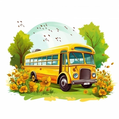 School Bus With Natural View, Realistic Clipart, Logo Design, High Quality, White Background