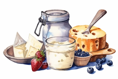 Watercolor, Cream, Dairy products, clipart, hd, on a white background, spaced out