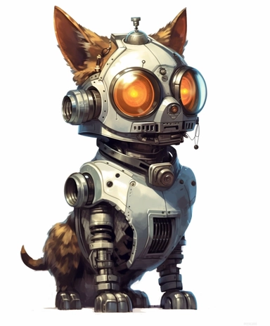 clipart Steampunk cat art by jackylouise, cyberpunk realism style, futuristic robots, comic art, pixelated realism, uhd image white background