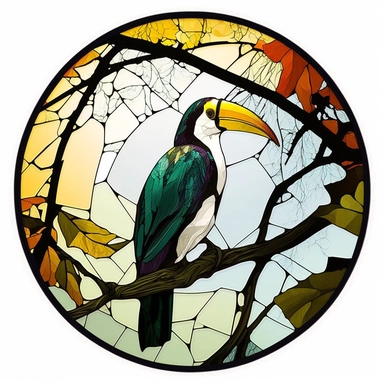 Toucan Colorful Stained Glass Circle Clipart, white background,