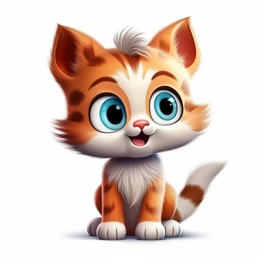 funny little kitten pixar style clipart on white background