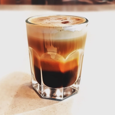 1:3 amazing Cortado coffee drink, The cortado can have a base of anything from two to four shots of espresso, The base is followed up by a layer of steamed milk, tasteful, watercolor, clipart, high contrast, highly detailed, octane render, hd, 8k, isolated white background