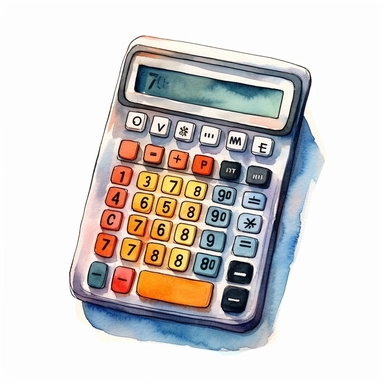 Calculator watercolor,simple Watercolor, hyper realistic, white background, white margins, 16k, ultra detailed clipart, cut out image, hand - drawn, whimsical manhwa style, ultra HD, sharp and clean art