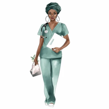 single black woman nurse watercolor clipart. Full body