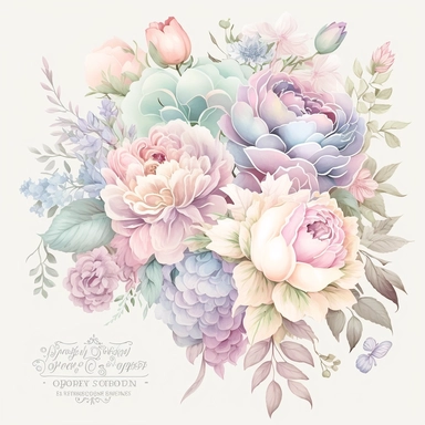 soft colorful pastel colored floral arrangement clipart, soft and subtle, colorful fairy pastel colors watercolor style, fawncore, roses and peonies, patel blue and pink pastel colors, muted pastel colors, plain white background, use of fabric, excellent depth of shading in soft watercolor style, watercolor artwork, plain white background for transparent editing