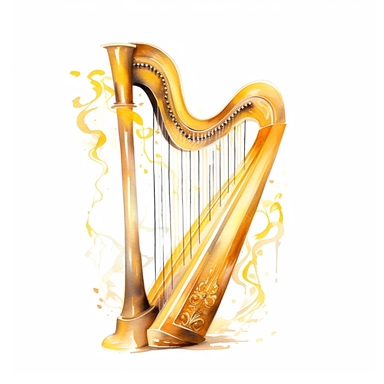 gold harp clipart in watercolor style