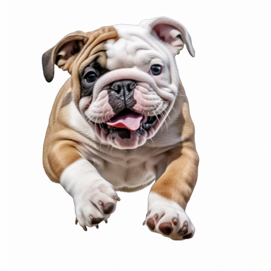 clipart of realistic bulldog puppy, full body, running, white background