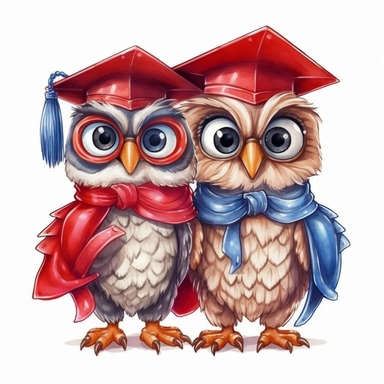 red Graduation couple Owls best friend Clipart Grad Student Owl PNG, Illustration clipart, 4K, extremely detailed Sublimation Clipart,Cartoon,hyper realistic, intricate detail, illustration style,high solution,on the white background