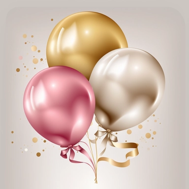golden and pink birthday balloons, clipart