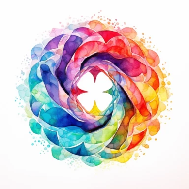 Infinity fractal clipart, watercolor, vibrant chakra colors, on white background