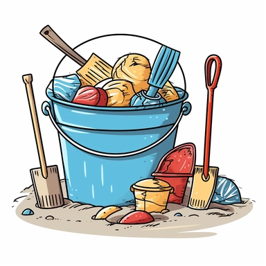 beach buckets and shovels, clipart