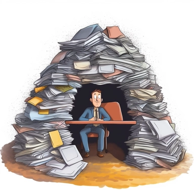 a worker buried under piles of documents, powerpoint clipart